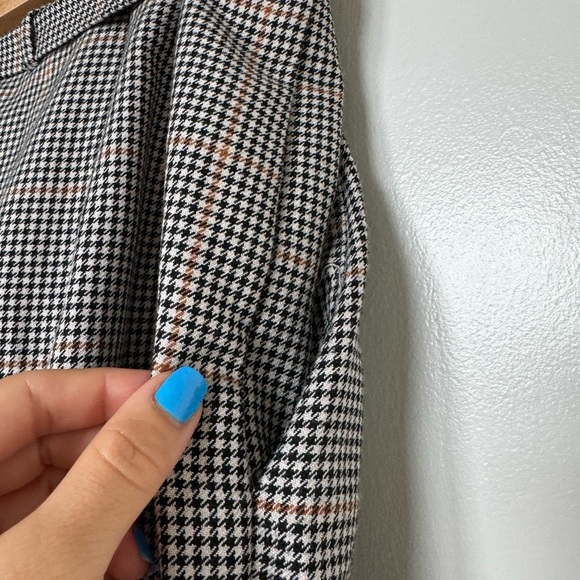 H&M Houndstooth Black Tan/Orange White Print Paperbag Skirt w/ Pockets Size 0 - Picture 6 of 9